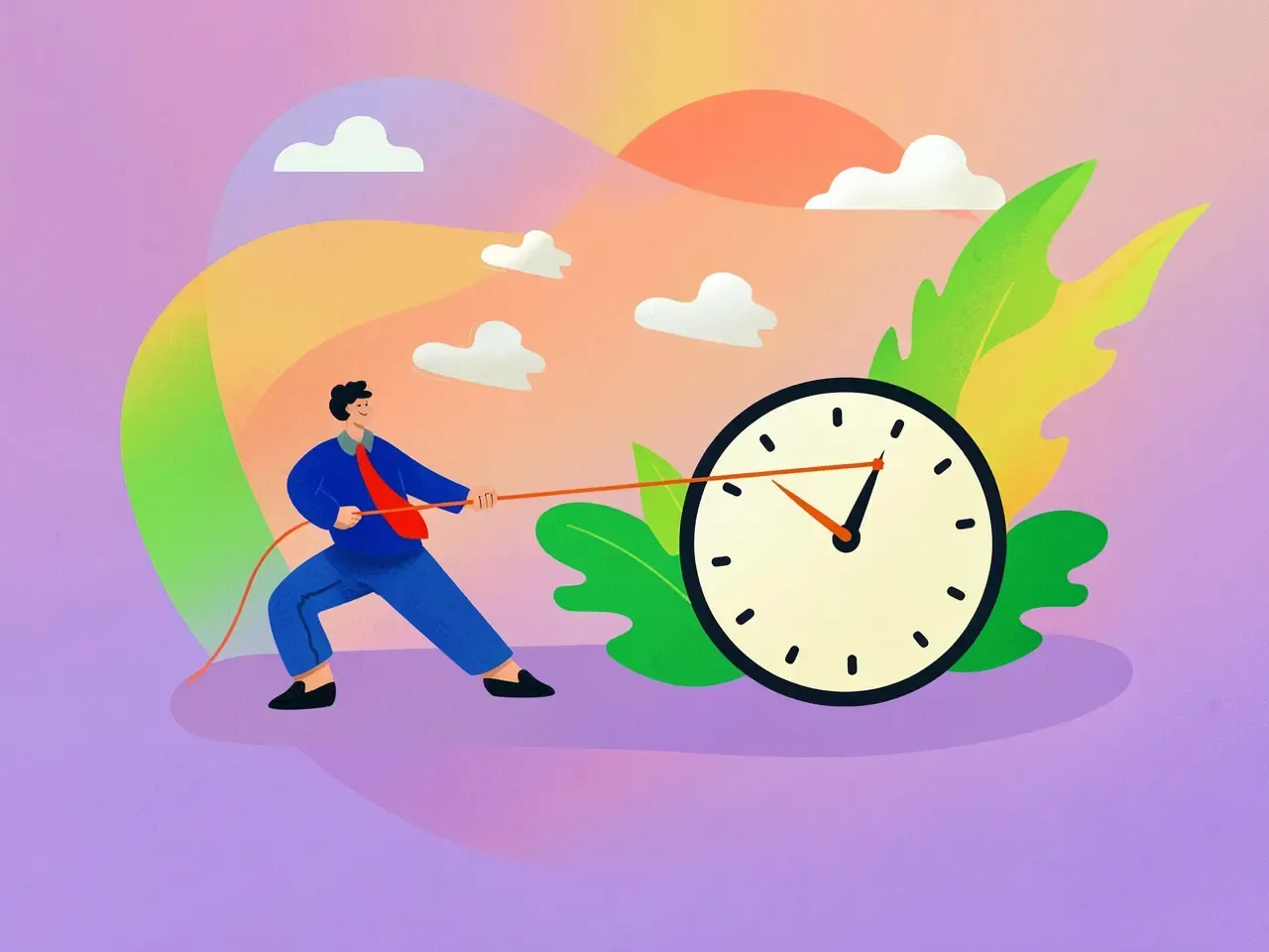 Ilustracion de persona arrastrando un reloj