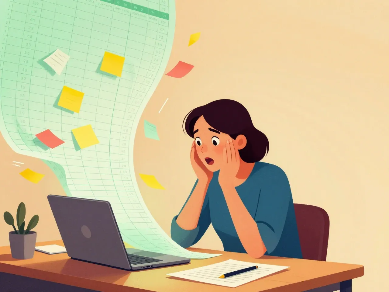 Stressed Woman with excel